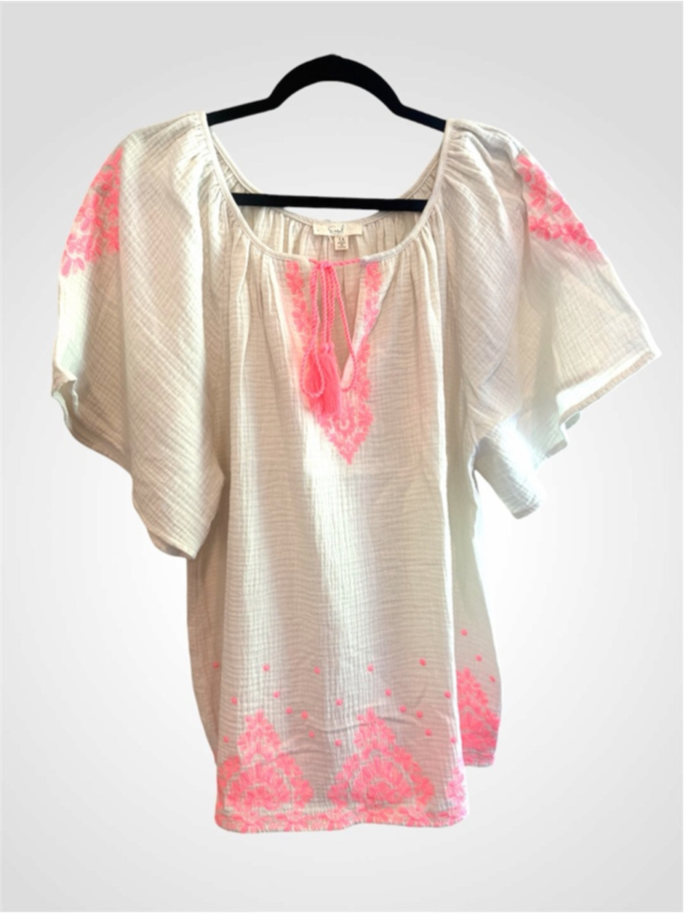 Easel Cotton Gauze Embroidered Top Short Sleeve Size 1X